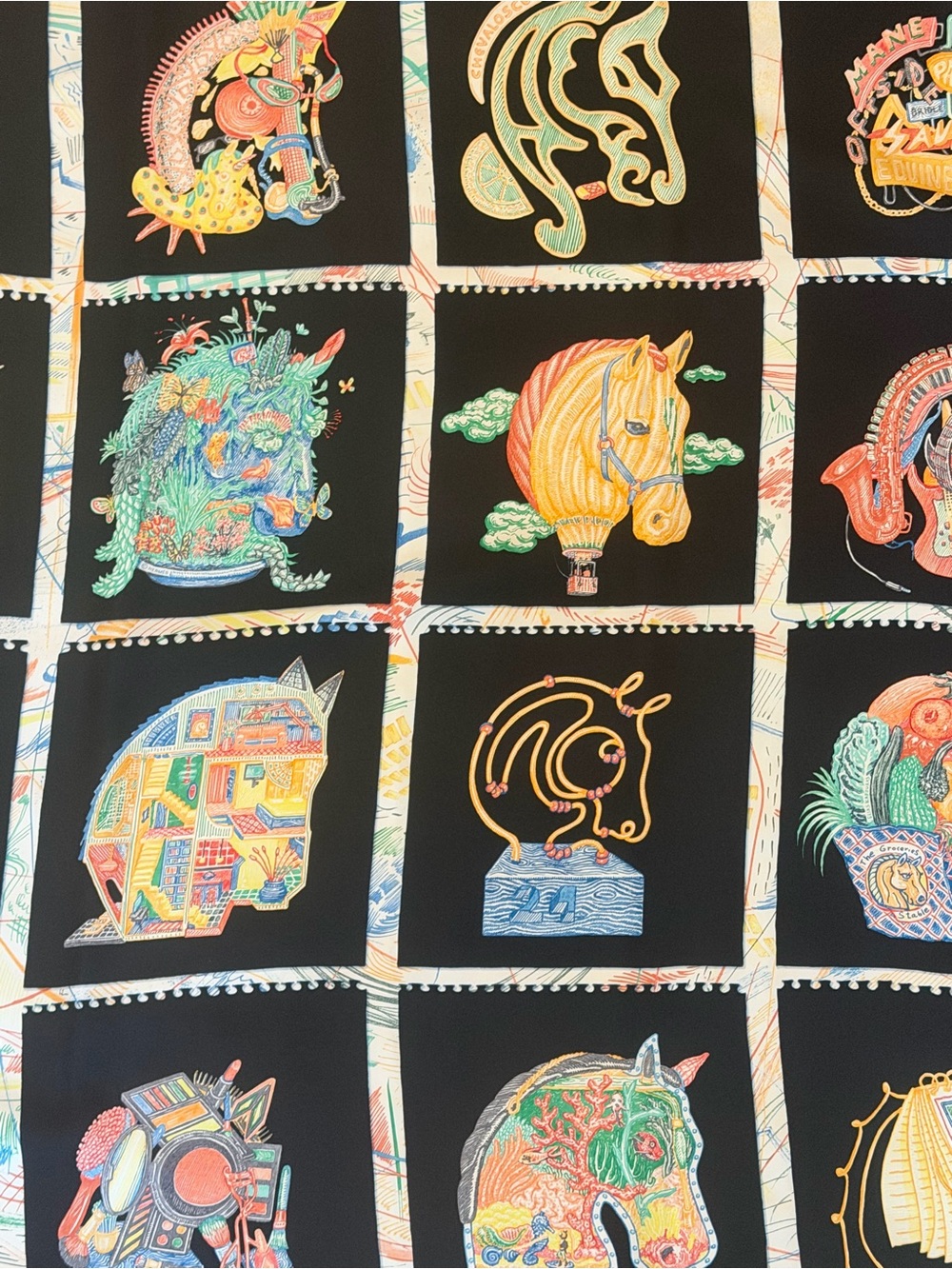 HERMES Silk Scarf 90 Chevaloscope Elias Kafouros Black Multi Horse